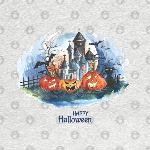 Happy Halloween Pumpkin House Scary by Mako Design 